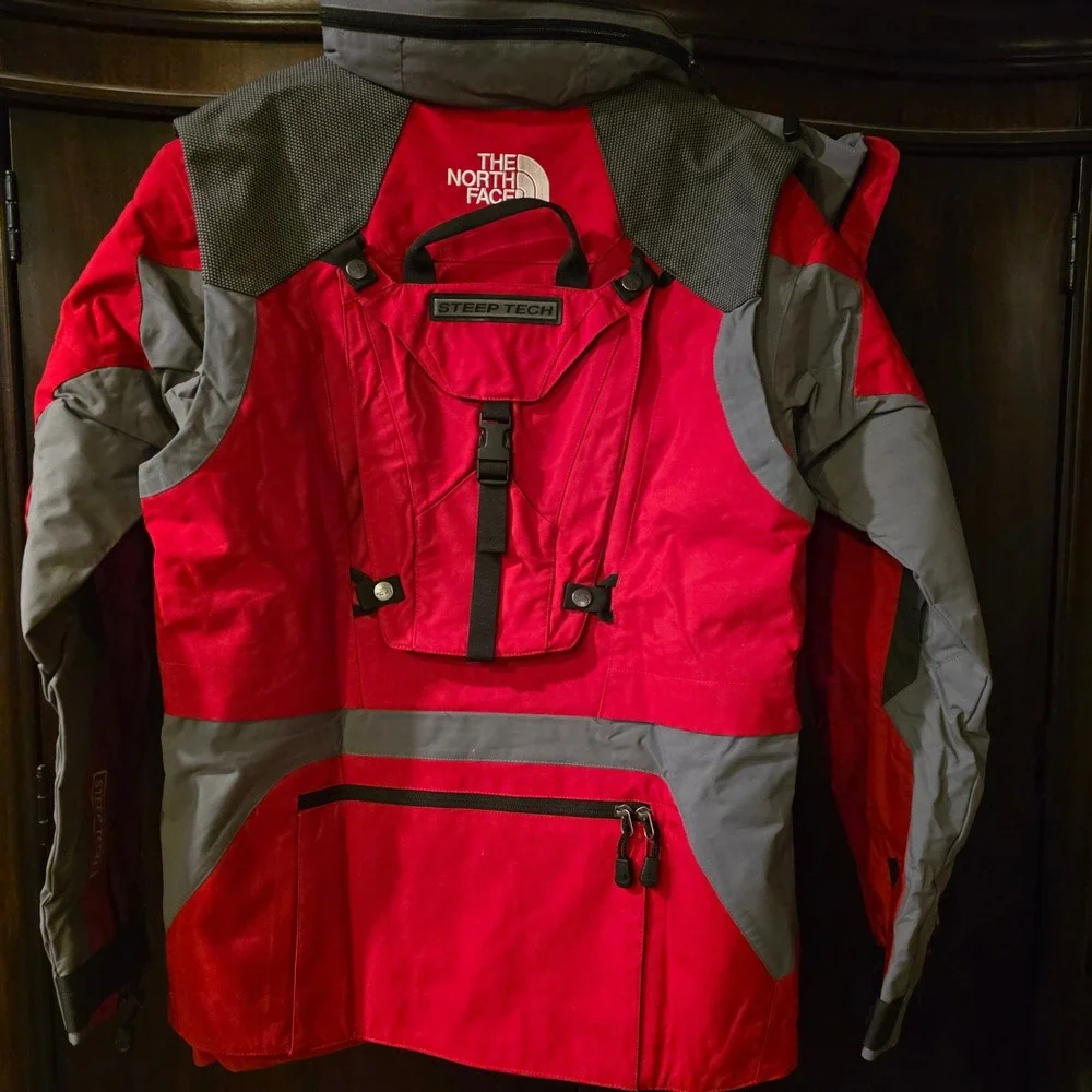 The North Face Steep Tech Jacket Red Grey‎ Technical Ski Coat Mens Medium NWT